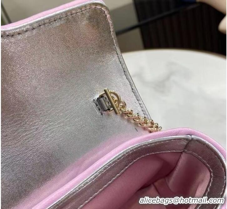 Good Quality Gucci GG MARMONT SUPER MINI BAG 476433 Pink iridescent quilted chevron leather