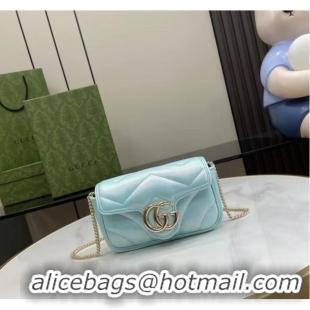 Best Design Gucci GG MARMONT SUPER MINI BAG 476433 Light blue iridescent quilted chevron leather