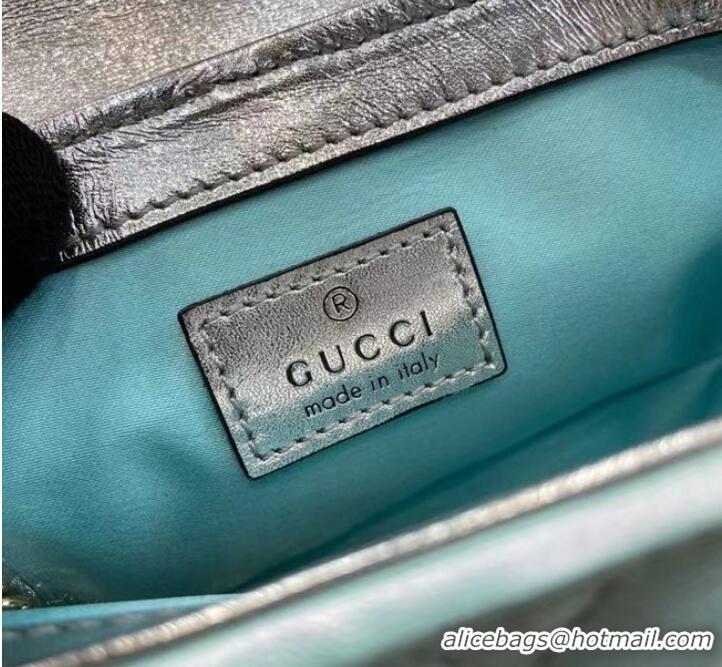 Best Design Gucci GG MARMONT SUPER MINI BAG 476433 Light blue iridescent quilted chevron leather