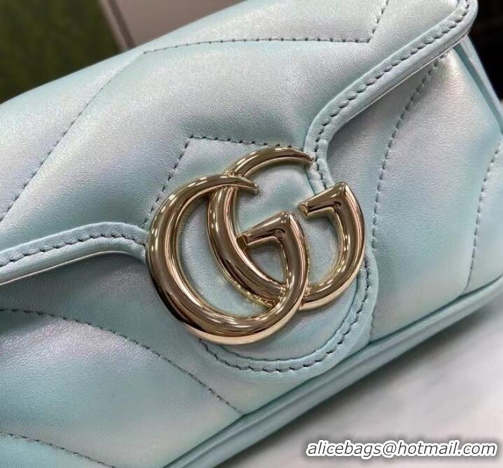 Best Design Gucci GG MARMONT SUPER MINI BAG 476433 Light blue iridescent quilted chevron leather