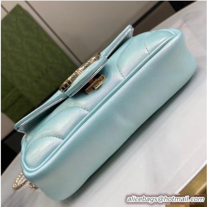 Best Design Gucci GG MARMONT SUPER MINI BAG 476433 Light blue iridescent quilted chevron leather