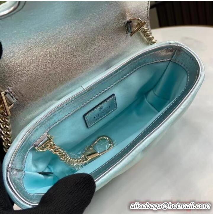 Best Design Gucci GG MARMONT SUPER MINI BAG 476433 Light blue iridescent quilted chevron leather