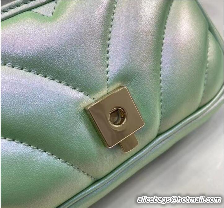 Luxurious Gucci GG MARMONT SUPER MINI BAG 476433 Light green iridescent quilted chevron leather