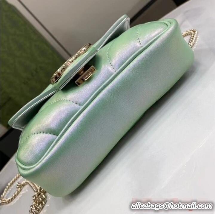 Luxurious Gucci GG MARMONT SUPER MINI BAG 476433 Light green iridescent quilted chevron leather