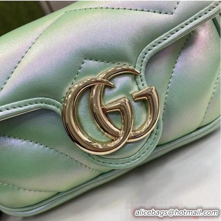 Luxurious Gucci GG MARMONT SUPER MINI BAG 476433 Light green iridescent quilted chevron leather