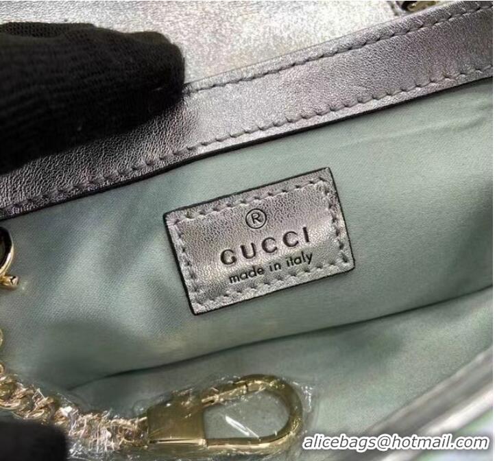 Luxurious Gucci GG MARMONT SUPER MINI BAG 476433 Light green iridescent quilted chevron leather