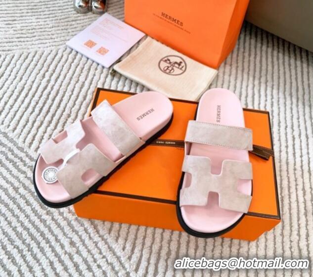 Lower Price Hermes Chypre Flat Sandals in Suede Light Pink 123106