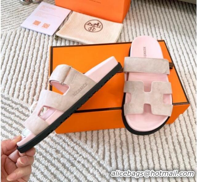 Lower Price Hermes Chypre Flat Sandals in Suede Light Pink 123106