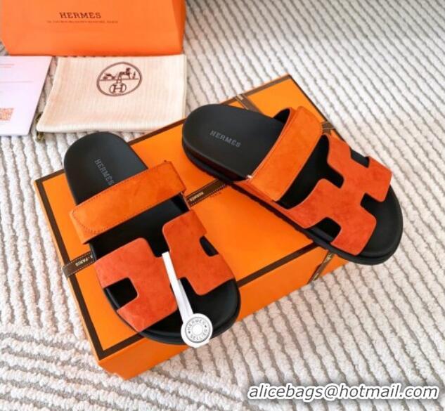 Trendy Design Hermes Chypre Flat Sandals in Suede Orange 123108