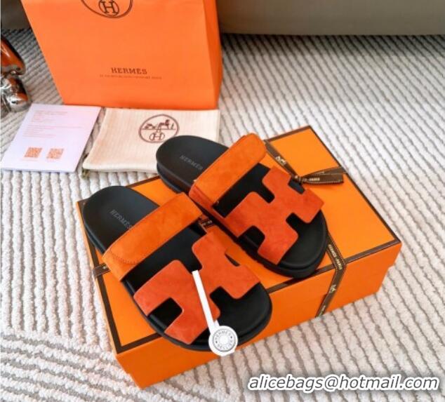 Trendy Design Hermes Chypre Flat Sandals in Suede Orange 123108