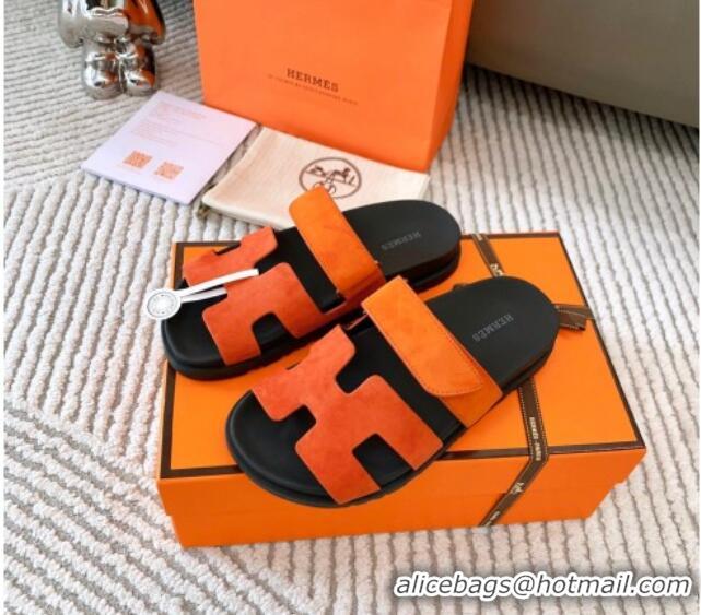 Trendy Design Hermes Chypre Flat Sandals in Suede Orange 123108