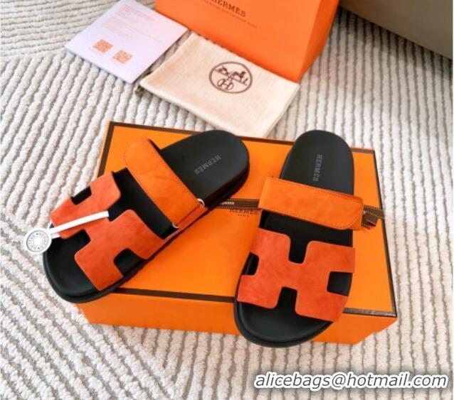 Trendy Design Hermes Chypre Flat Sandals in Suede Orange 123108