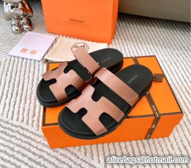 Best Quality Hermes Chypre Flat Sandals in Satin Fabric Powder Pink 0123110