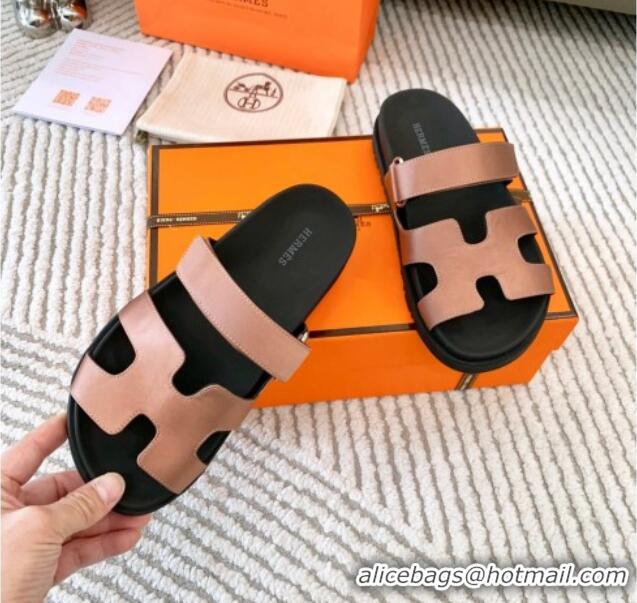 Best Quality Hermes Chypre Flat Sandals in Satin Fabric Powder Pink 0123110