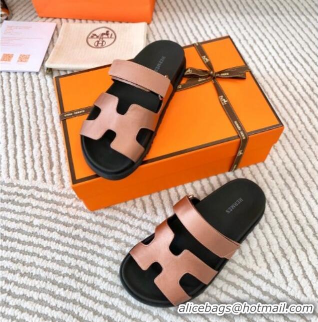 Best Quality Hermes Chypre Flat Sandals in Satin Fabric Powder Pink 0123110