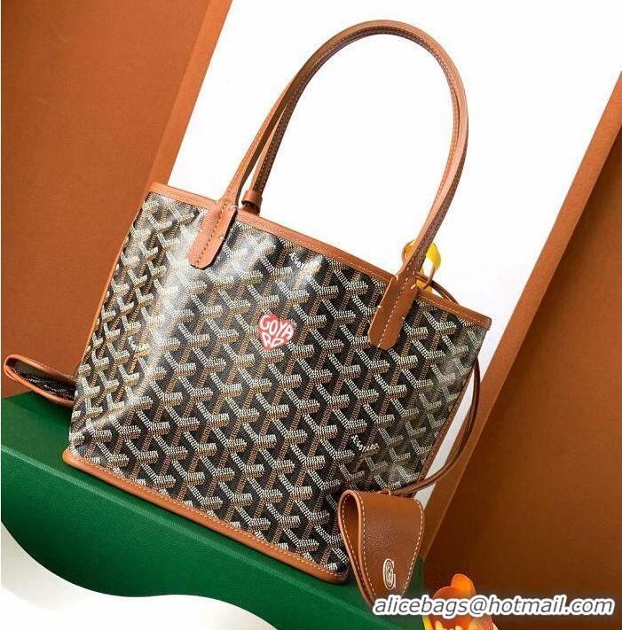 Luxurious Goyard Original Anjou Reversible Bag With Heart Mini 2399 Black And Tan