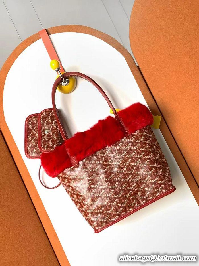 Most Popular Goyard Anjou Reversible Tote Bag With Cony Fur Mini 2399 Red