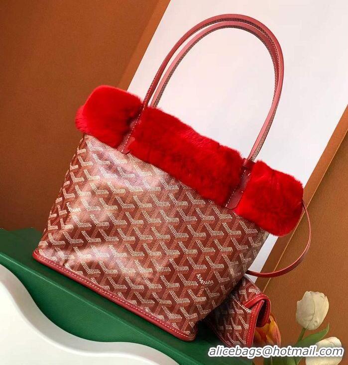 Most Popular Goyard Anjou Reversible Tote Bag With Cony Fur Mini 2399 Red