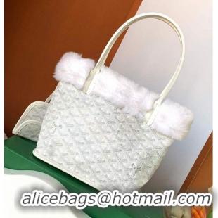 Generous Grade Goyard Anjou Reversible Tote Bag With Cony Fur Mini 2399 White