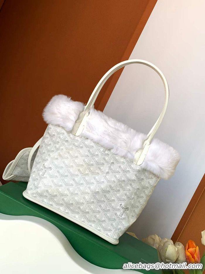 Generous Grade Goyard Anjou Reversible Tote Bag With Cony Fur Mini 2399 White