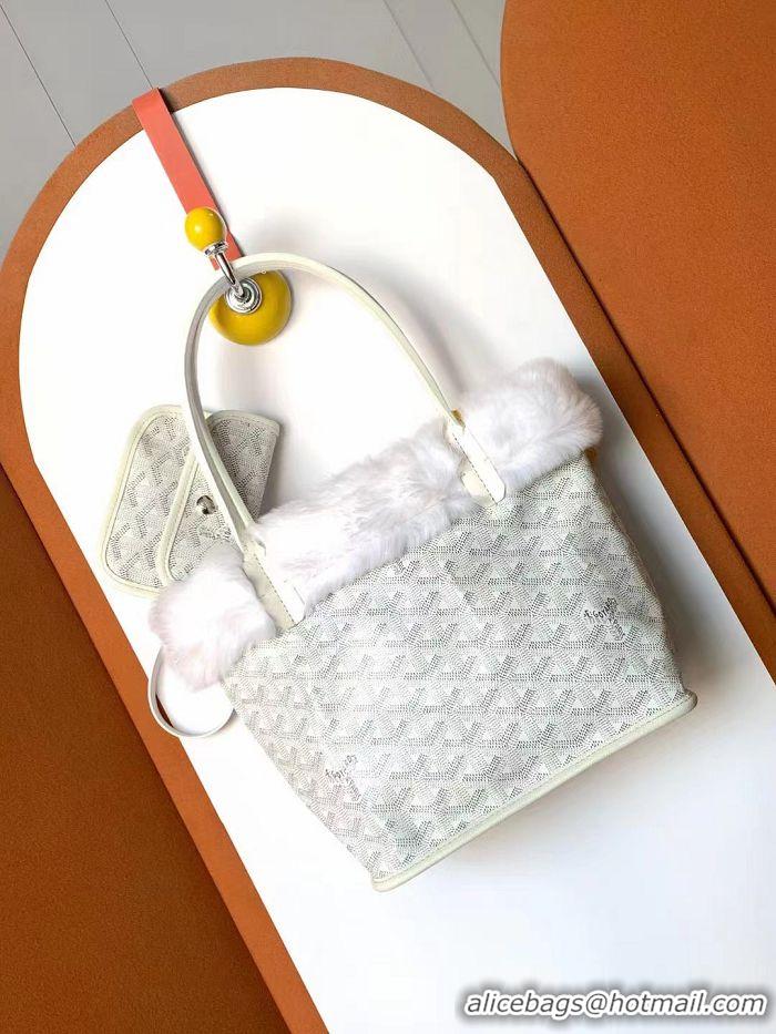 Generous Grade Goyard Anjou Reversible Tote Bag With Cony Fur Mini 2399 White