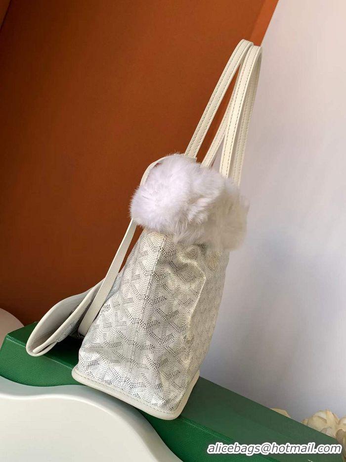 Generous Grade Goyard Anjou Reversible Tote Bag With Cony Fur Mini 2399 White