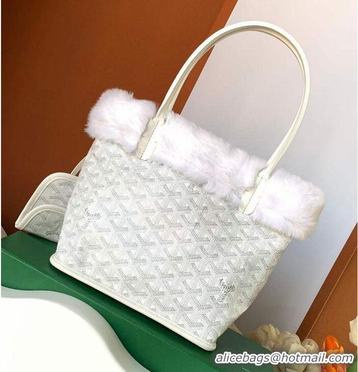 Generous Grade Goyard Anjou Reversible Tote Bag With Cony Fur Mini 2399 White