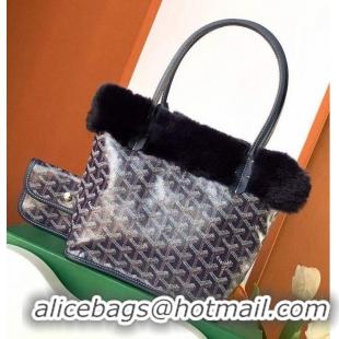 Classic Specials Goyard Anjou Reversible Tote Bag With Cony Fur Mini 2399 Navy Blue