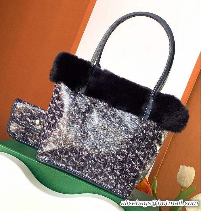 Classic Specials Goyard Anjou Reversible Tote Bag With Cony Fur Mini 2399 Navy Blue