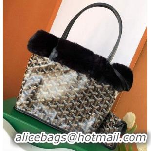 Discount Goyard Anjou Reversible Tote Bag With Cony Fur Mini 2399 Black