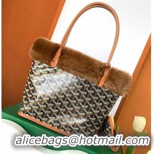 Grade Quality Goyard Anjou Reversible Tote Bag With Cony Fur Mini 2399 Black And Tan