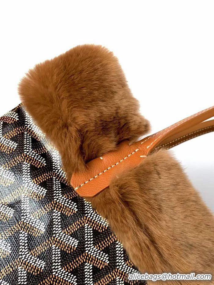 Grade Quality Goyard Anjou Reversible Tote Bag With Cony Fur Mini 2399 Black And Tan