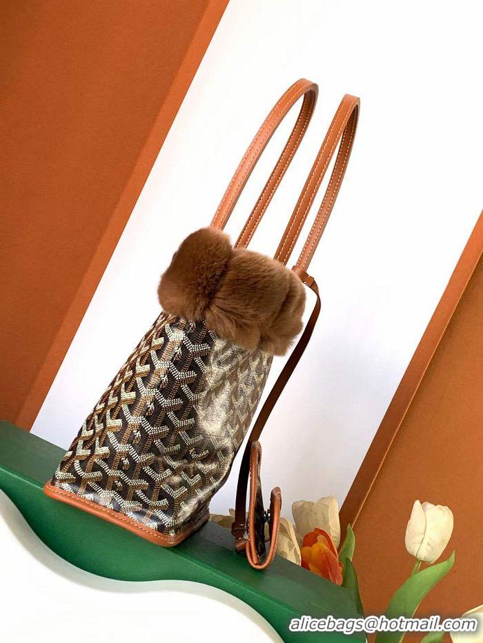 Grade Quality Goyard Anjou Reversible Tote Bag With Cony Fur Mini 2399 Black And Tan