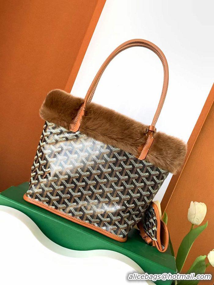 Grade Quality Goyard Anjou Reversible Tote Bag With Cony Fur Mini 2399 Black And Tan