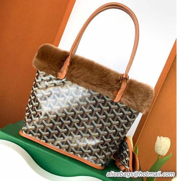 Grade Quality Goyard Anjou Reversible Tote Bag With Cony Fur Mini 2399 Black And Tan