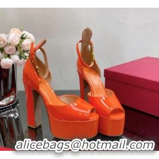 Perfect Valentino Tan-Go Platform Sandals 15.5cm in Patent Leather Orange 0108087