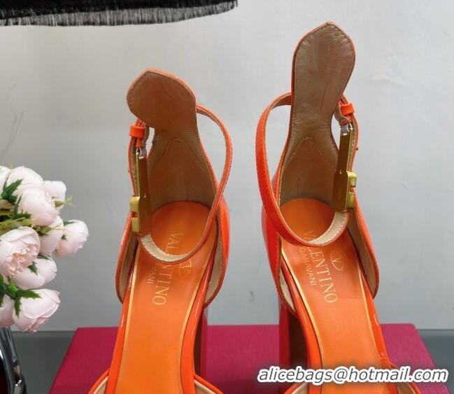 Perfect Valentino Tan-Go Platform Sandals 15.5cm in Patent Leather Orange 0108087