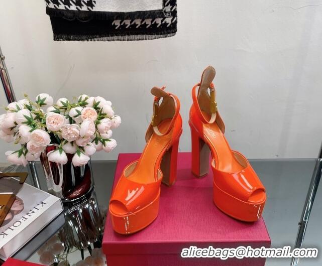 Perfect Valentino Tan-Go Platform Sandals 15.5cm in Patent Leather Orange 0108087