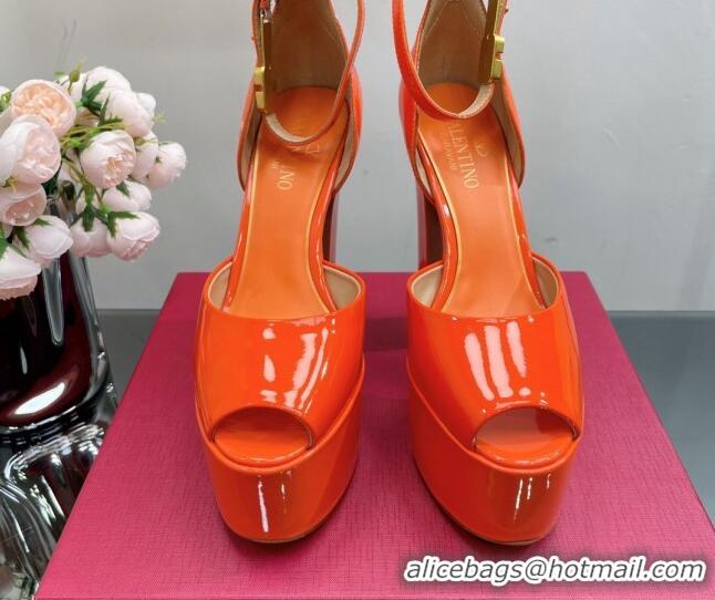 Perfect Valentino Tan-Go Platform Sandals 15.5cm in Patent Leather Orange 0108087