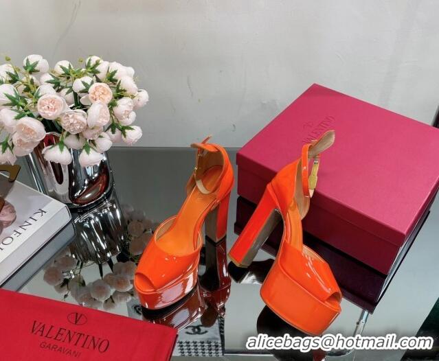 Perfect Valentino Tan-Go Platform Sandals 15.5cm in Patent Leather Orange 0108087