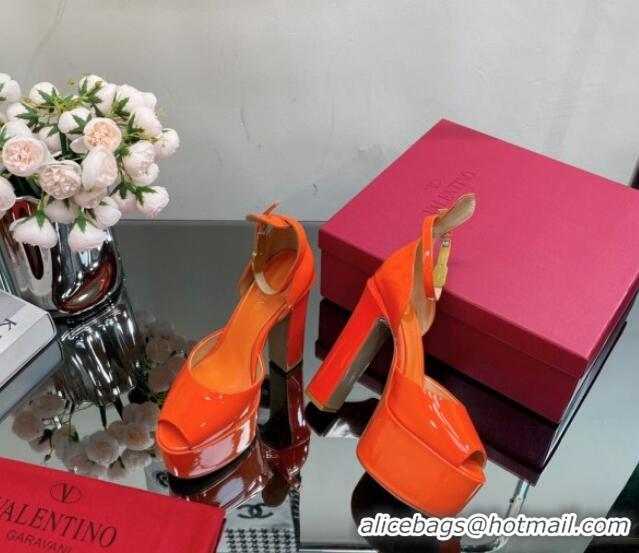 Perfect Valentino Tan-Go Platform Sandals 15.5cm in Patent Leather Orange 0108087