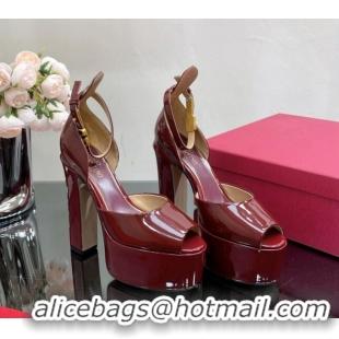 Best Grade Valentino Tan-Go Platform Sandals 15.5cm in Patent Leather Burgundy 108088