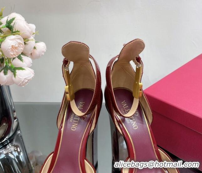 Best Grade Valentino Tan-Go Platform Sandals 15.5cm in Patent Leather Burgundy 108088