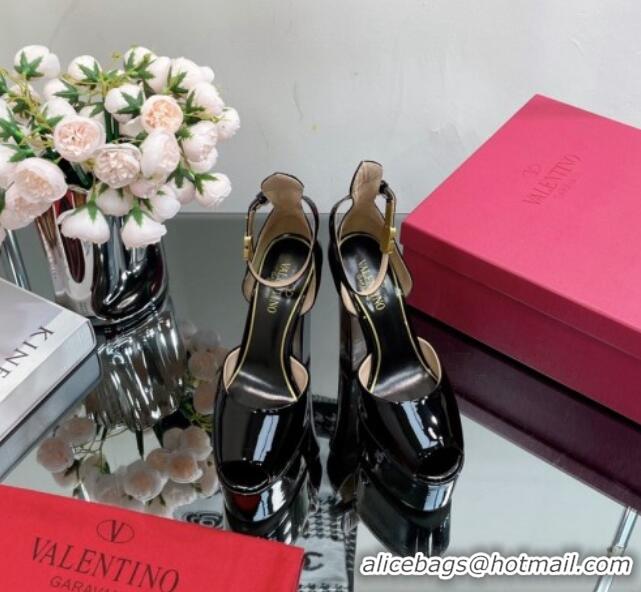 Top Grade Valentino Tan-Go Platform Sandals 15.5cm in Patent Leather Black 108089