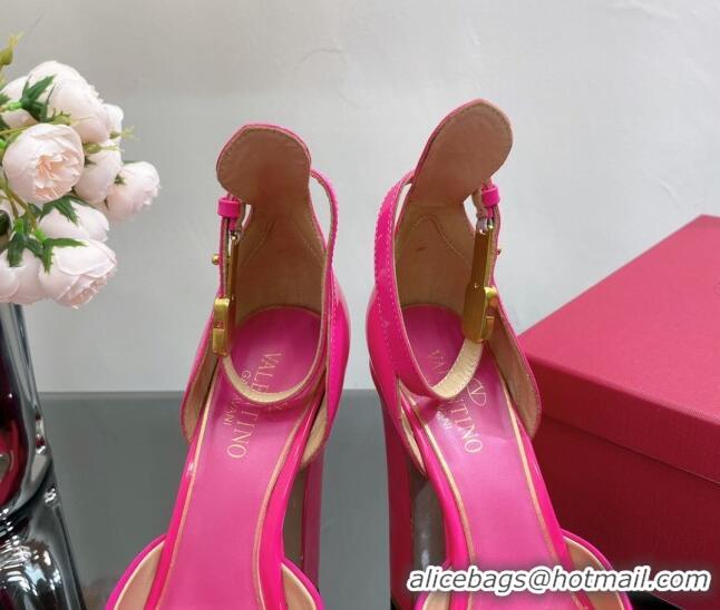 Best Price Valentino Tan-Go Platform Sandals 15.5cm in Patent Leather Dark Pink 0108090