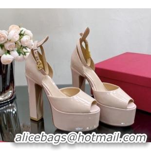 Popular Style Valentino Tan-Go Platform Sandals 15.5cm in Patent Leather Nude Pink 0108091