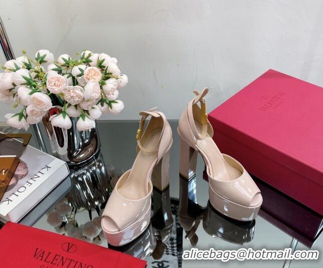 Popular Style Valentino Tan-Go Platform Sandals 15.5cm in Patent Leather Nude Pink 0108091