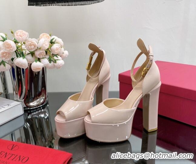 Popular Style Valentino Tan-Go Platform Sandals 15.5cm in Patent Leather Nude Pink 0108091