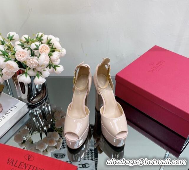 Popular Style Valentino Tan-Go Platform Sandals 15.5cm in Patent Leather Nude Pink 0108091