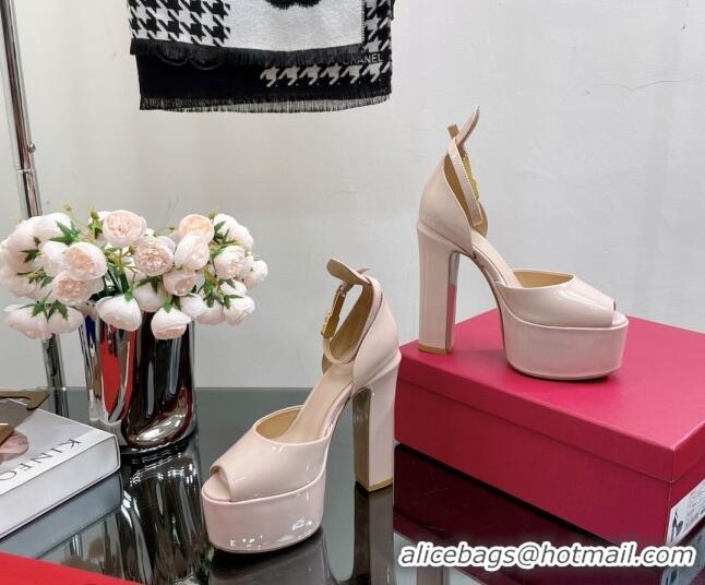 Popular Style Valentino Tan-Go Platform Sandals 15.5cm in Patent Leather Nude Pink 0108091